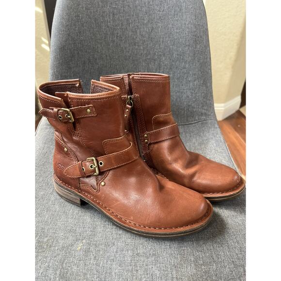 Uggs Australia Short Moto Buckles Zip Fabrizia Boots Leather Women’s sz 8 - Picture 2 of 7